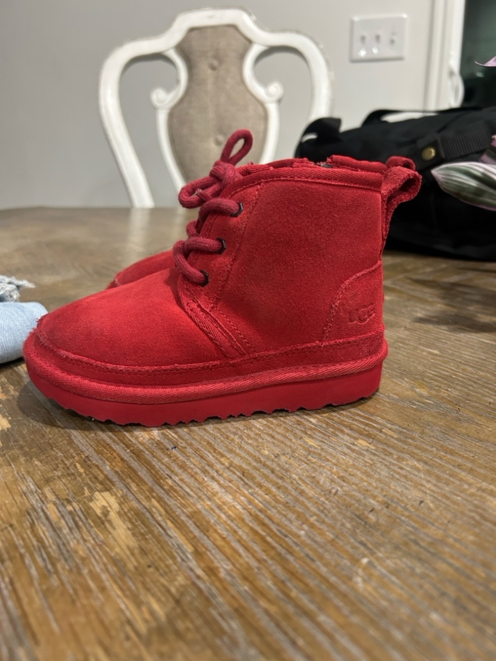 UGG Kids Red Suede Lace-Up Boot